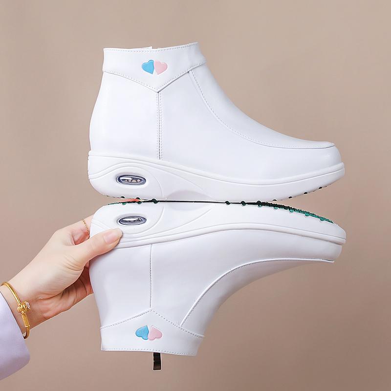 Artificial Leather Ankle Boots for Women Comfortable Zip Up Booties Velvet Lining Platform Boots