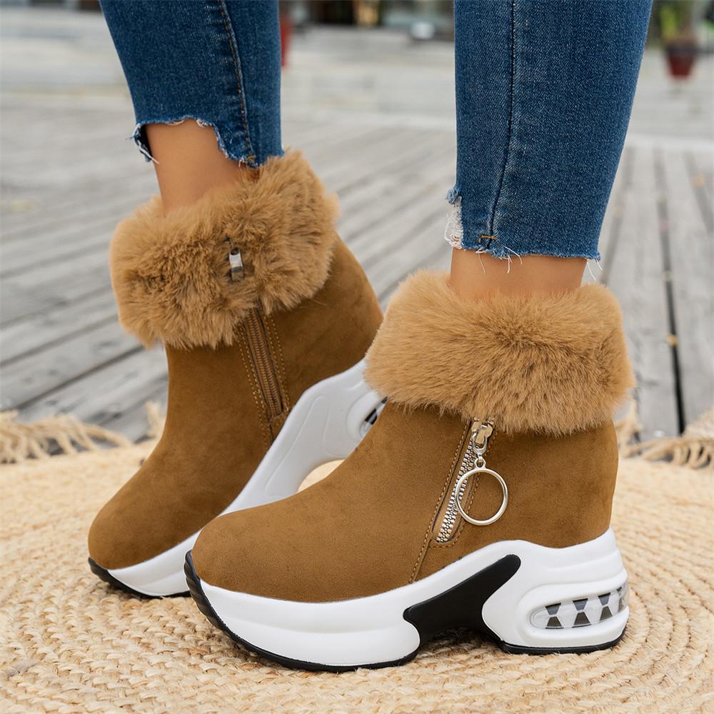 2026New Womens Winter Boots Fashion Platform Wedges Boots Winter Fur Booties Suede Casual Ankle Boot Plush Warm Snow Boots Botas
