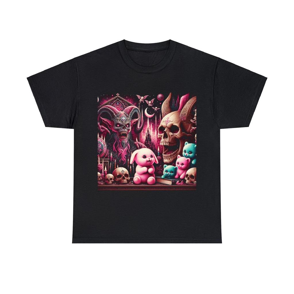 Unisex Adult T Shirt Horror Cute Mash UpFearsome Demon Heavy Metal Bunny Artwork