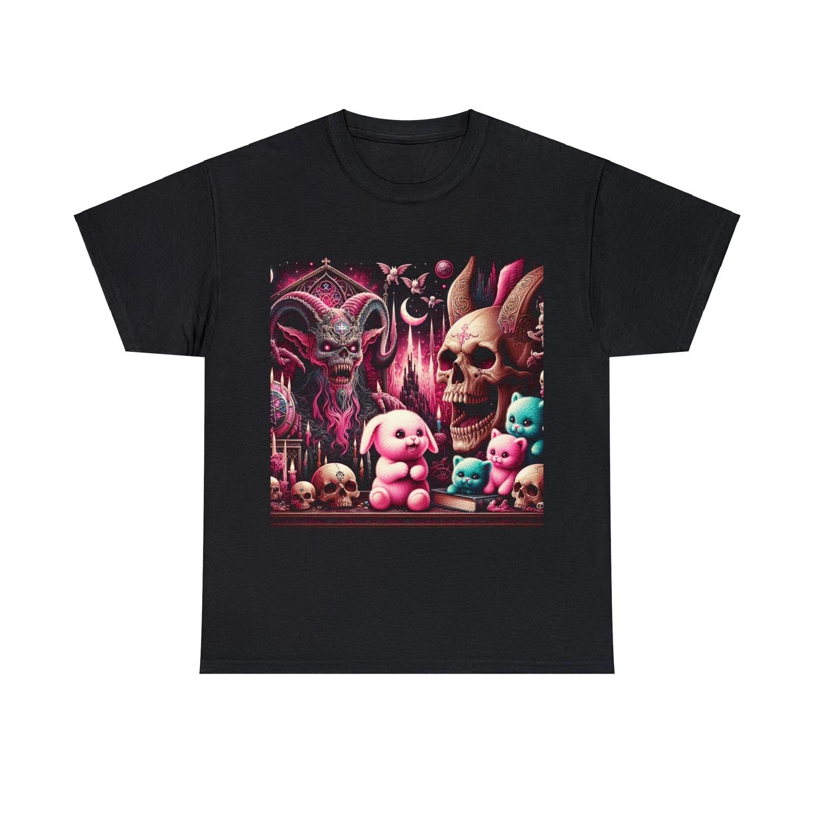 Unisex Adult T Shirt Horror Cute Mash UpFearsome Demon Heavy Metal Bunny Artwork 3XL