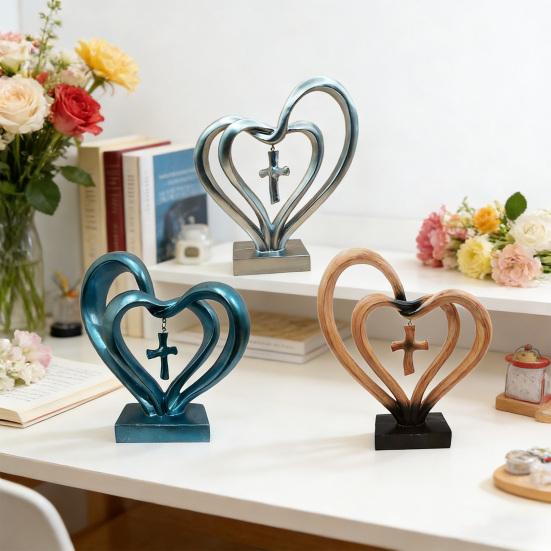 Enfeite de Mesa Base Estável Formato de Coração Figura de Resina Decoração de Mesa com Poema Sentimental São Precisos Três para o Casamento Presente de Aniversário de Casamento