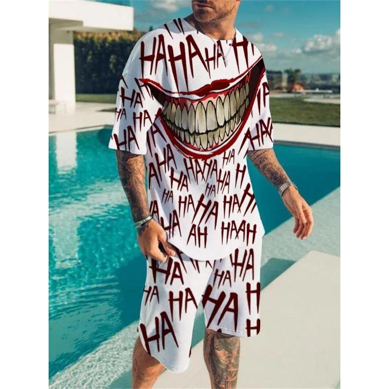 Summer Men's Clothing Letter 3d Print T Shirt Shorts Sets Male Breathable Tracksuits Plus Sized Men's T-shirts Suits Fashion Sportswear Set