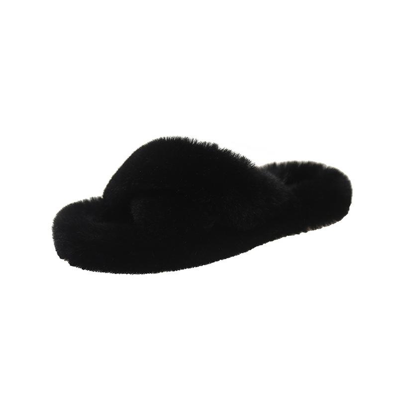 Mao Mao slippers women's autumn and winter large size outer wear flat bottom warm thick bottom cross home slippers