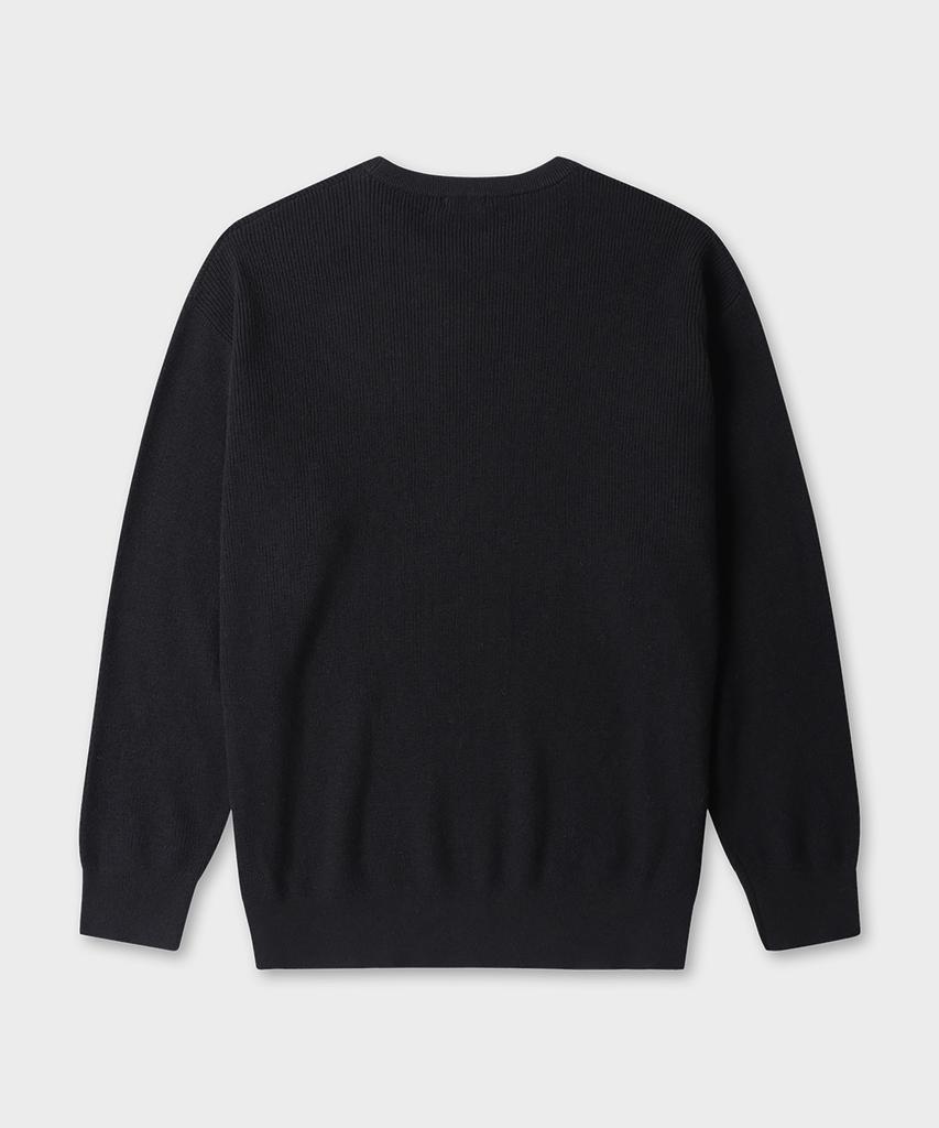 TAILDERN Leon Round Cotton Wool Sweater Black