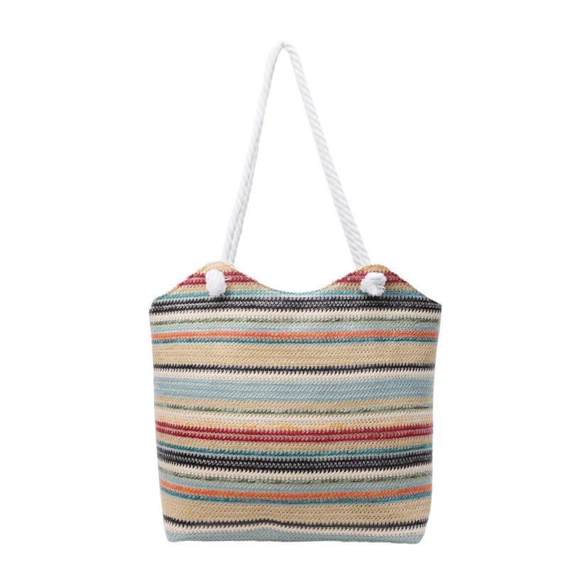 Summer New Color Striped Straw Bag Women's Large-capacity Temperament Simple Shoulder Bag Vacation Leisure Beach Bag