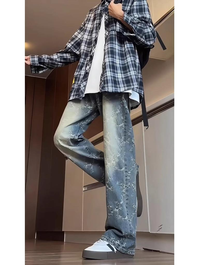Hong Kong trendy men's summer new personalized letter jeans hip hop ins trendy high street trendy ruffian handsome trousers