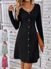 V Neck Fashionable Button Down High Waisted Color Dress