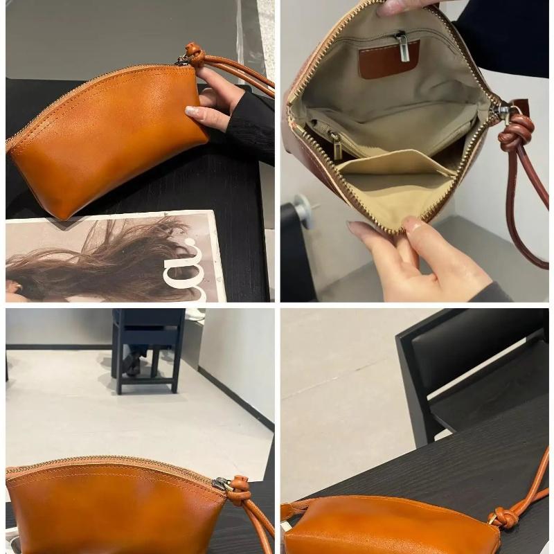 Large Capacity Vegetable Tanned Leather Handbag Light Luxury Lightweight Shell Clutch Bag Simple Design Wrist Coin Purse