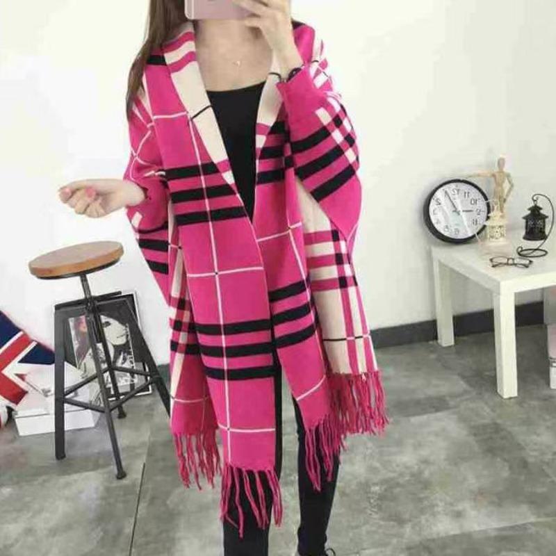 

Свитер новый женский плащ свободный клетчатый толстый теплый классический верхний наряд вязаная летучая мышь рубашка с кисточками шаль жакет one size розовый
