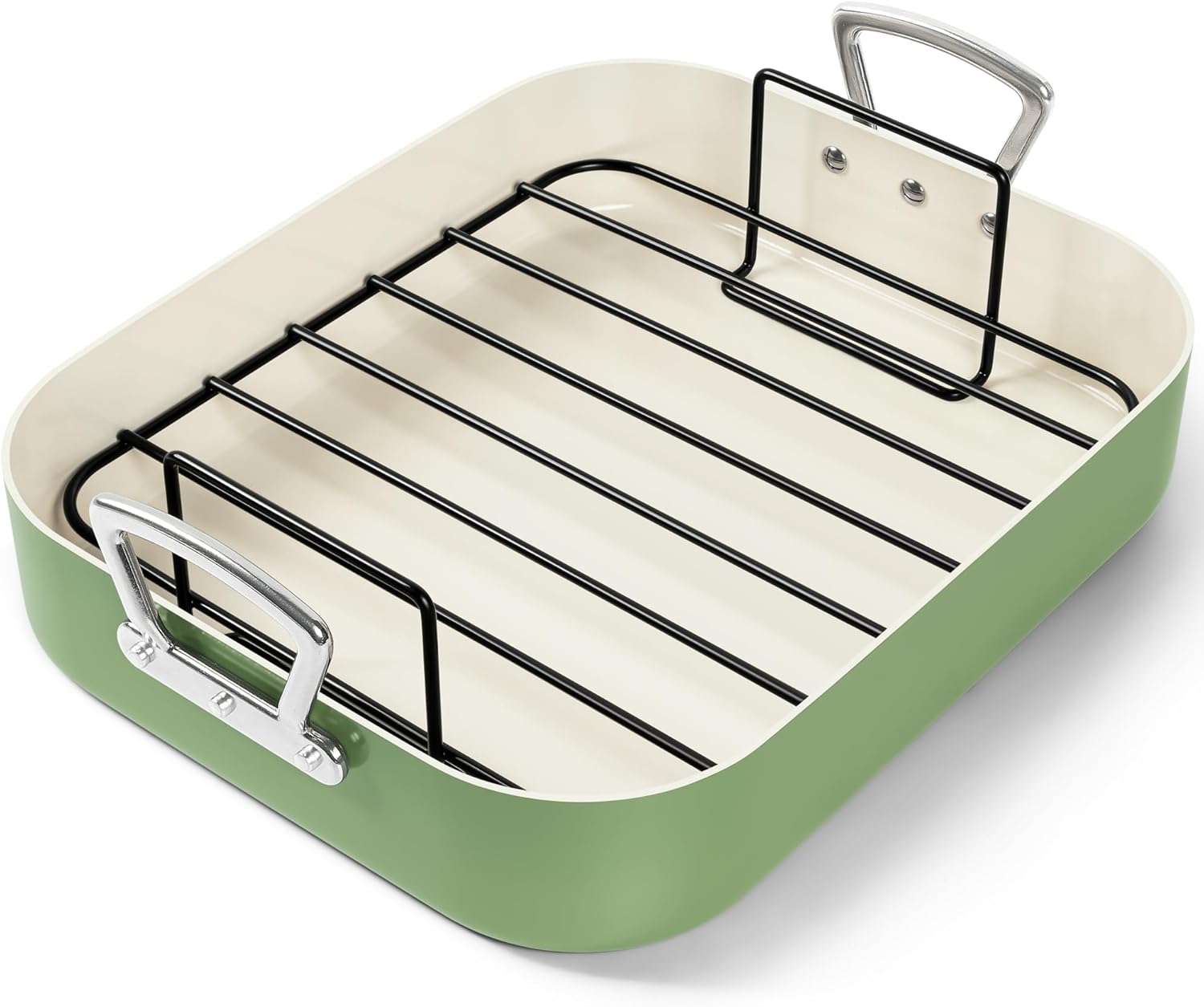 MICHELANGELO Roasting Pan with Rack Hard Anodized Turkey Roasting Pan Non-Stick Rectangular Roasting Pan with Rack Oven Safe зелёный