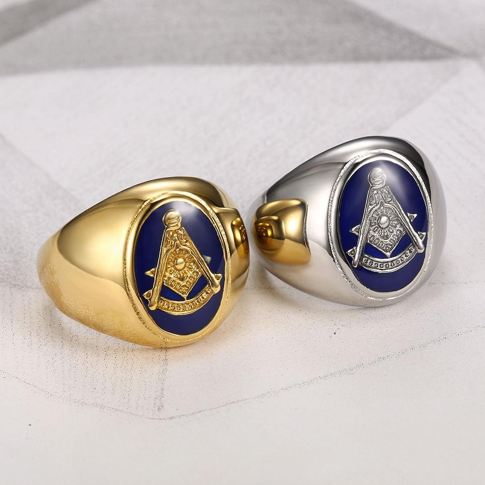 Nytt Guld Silver Färg Frimureri Frimurare Symbol Guldfärgad Herr 316L Rostfritt Stål Frimurarring