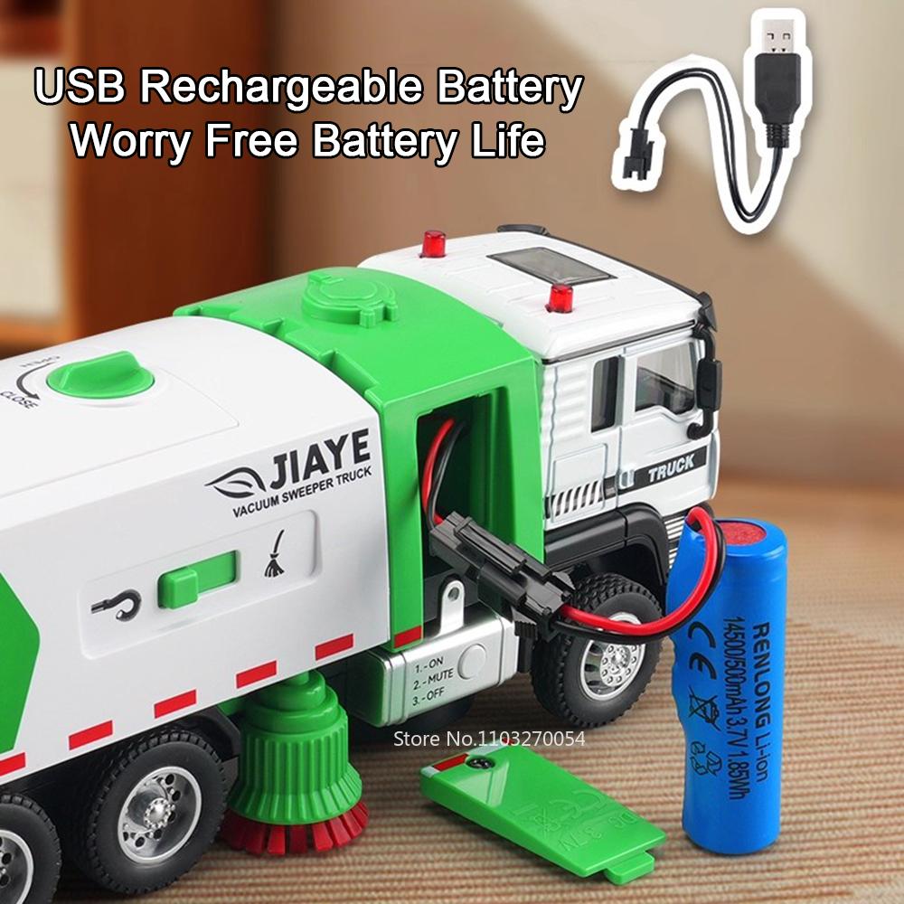 1:50 Alloy Sweeper Sanitation Truck Miniature Model Toys Car with Sound Light Wheel Sliding Engineering Vehicle Kid's Puzzle Toy