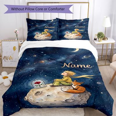 3Pcs Custom Name Little Prince Bedding Set Duvet Cover Closure Includes 1Duvet Cover 2Pillowcases Soft And Comfortable For All Seasons