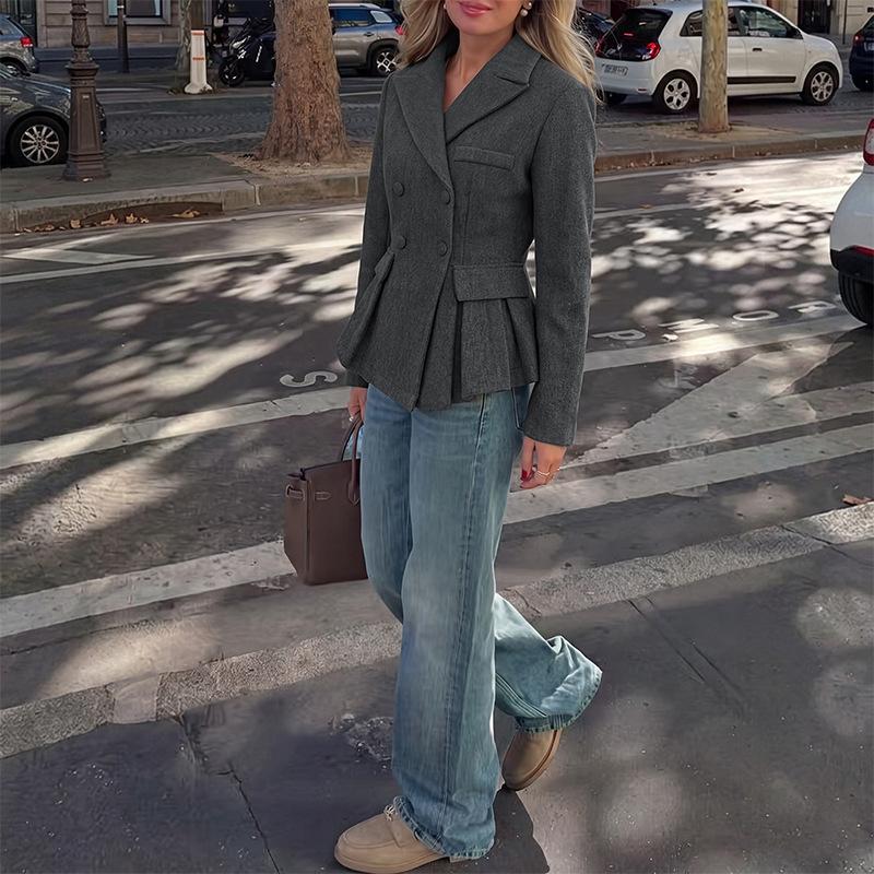 New Autumn-winter Style Elegant Business Casual Loose A-line Woolen Blazer for Ladies