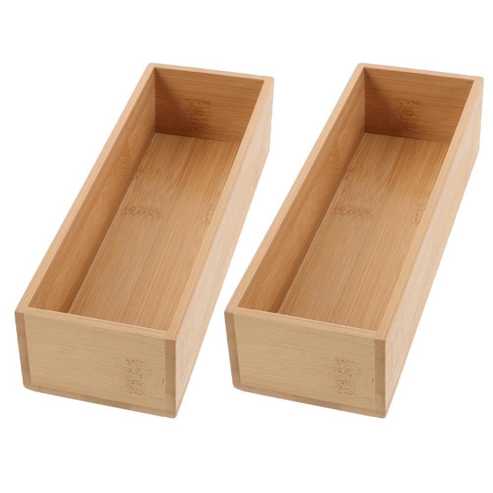 2 Pcs Bamboo Storage Box Square Ganizer Box Small Display Box Crafts Storage Container Home Ganization Drawer Ganizer Wooden Box