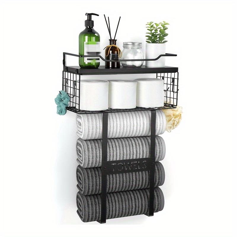 Space-Saving Wall-Mounted Bathroom Towel Rack &Shelf.Perfect for above toilet storage.Organize and decorate your bathroom easily