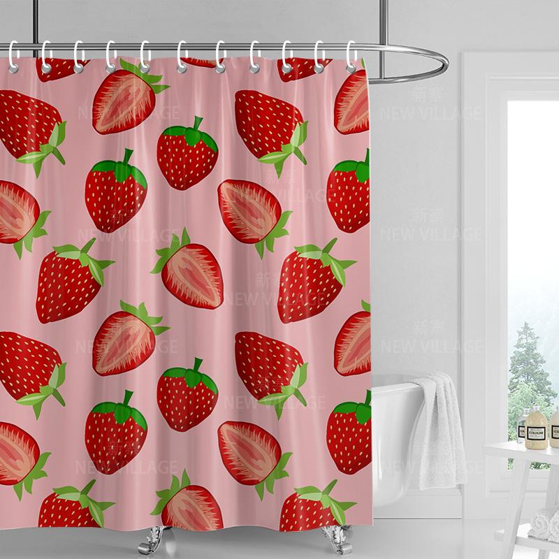 Home shower curtains bathroom Decora waterproof fabric non-slip bathmat water absorption curtain Modern nordic boho plant fruit