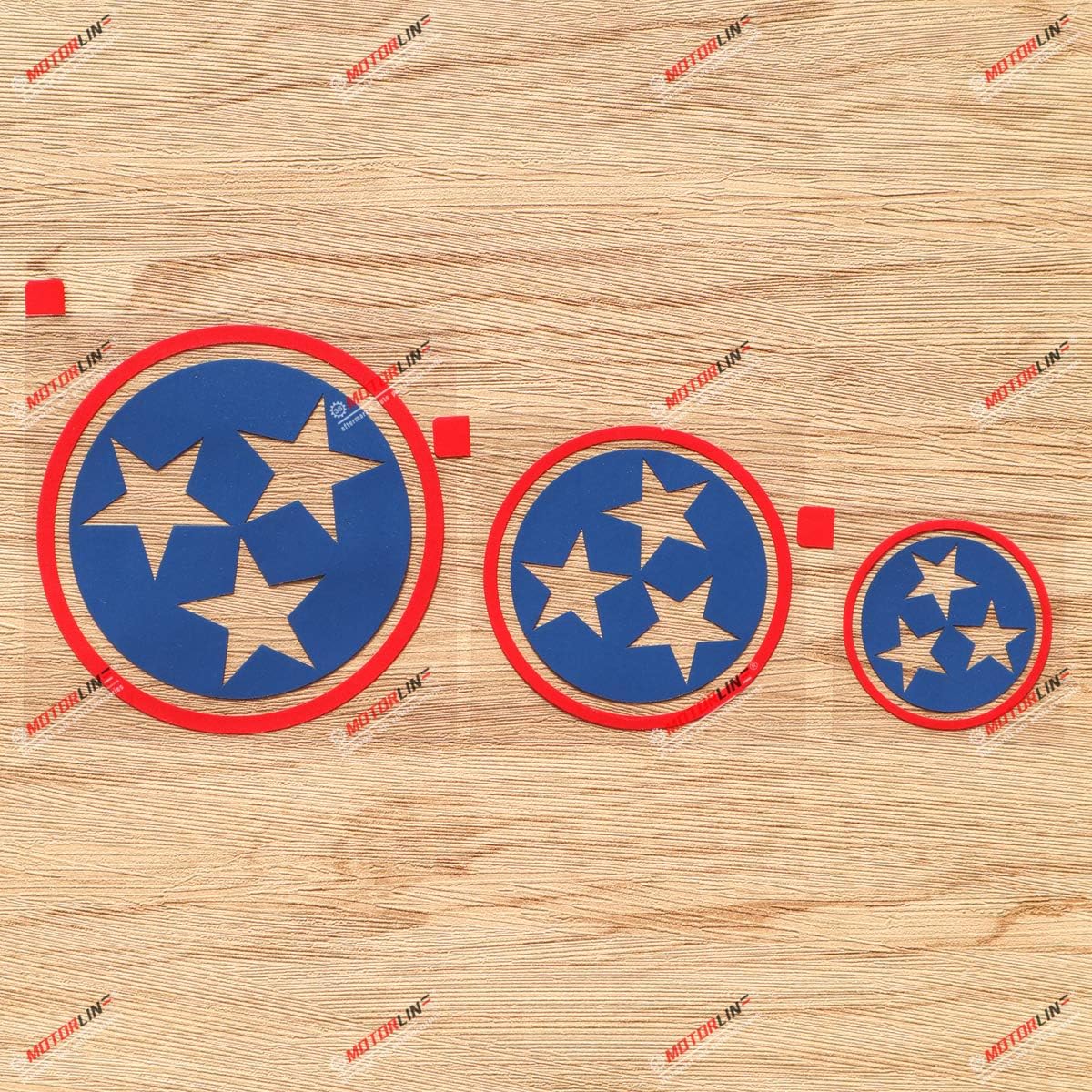 Tennessee State Flag 3 Stars Decal Vinyl Sticker - 3 Pack Red+Blue, 2 Inches, 3 Inches, 4 Inches - No Background for Car Laptop Cup Phone