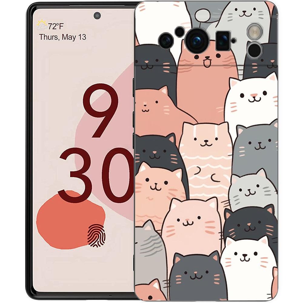Phone Case For Google Pixel 8 A 7 6 Pro 6A 5G Black Soft Shockproof Back Cover Silicone TPU Shell Coque Cat-Printed