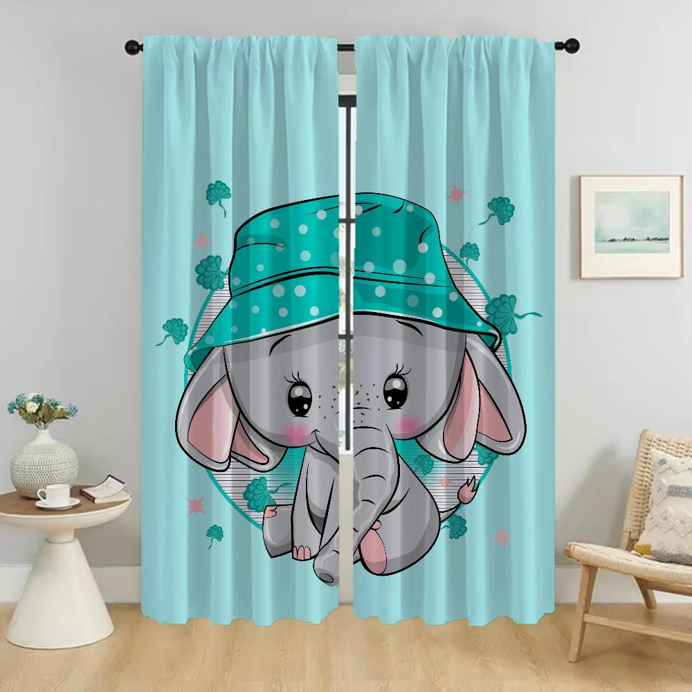 Moderne Wohnzimmer Vorhänge 2 Stück Elefant Cartoon Fenstervorhang Vorhänge für Schlafzimmer Raumteiler Halloween Dekoration Küche