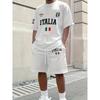 Summer Men's Short-Sleeved Set with Trendy Letter Print for Casual and Street Style Comfortable and Soft