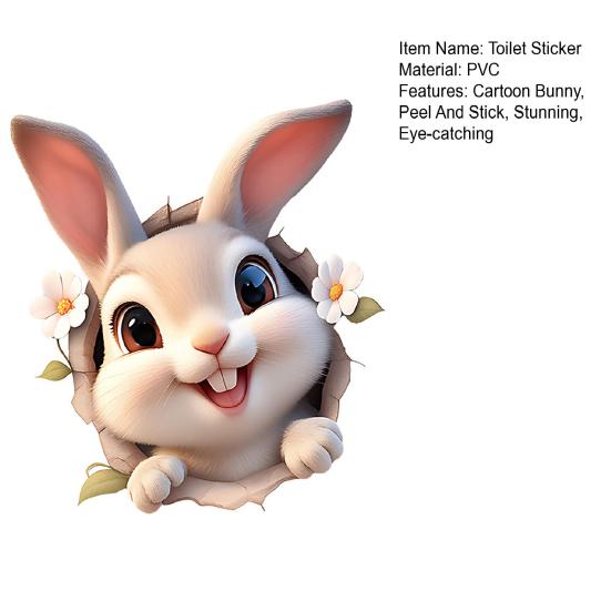 Yousheng Cute Bunny Toilet Sticker, Removable Peel And Stick Cartoon Rabbit Sticker, Self-Adhesive Bathroom Decal for Toilet Lid, Wall Decor