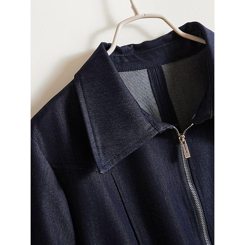 Fresh Women Summer Washed Cotton Denim Blue Front Zipper Easy to Wear with Pockets Dress Slimming Old Pink Close Your Eyes