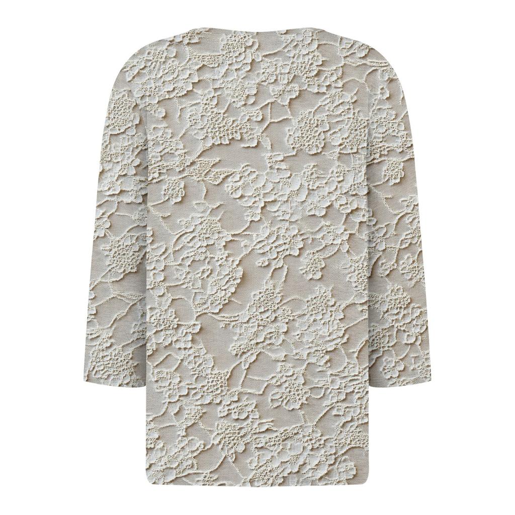 Maglietta da donna con stampa e bottoni, manica 3/4, moda da fine settimana, scollo a V, base, regolare