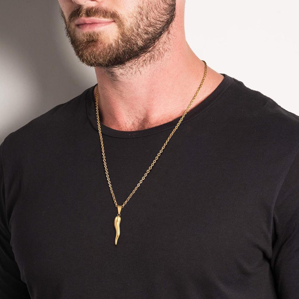 Collana Corno Italiano, Collane con Ciondolo Cornetto Italiano in Acciaio Inossidabile, Gioielli Unisex per Uomo e Donna