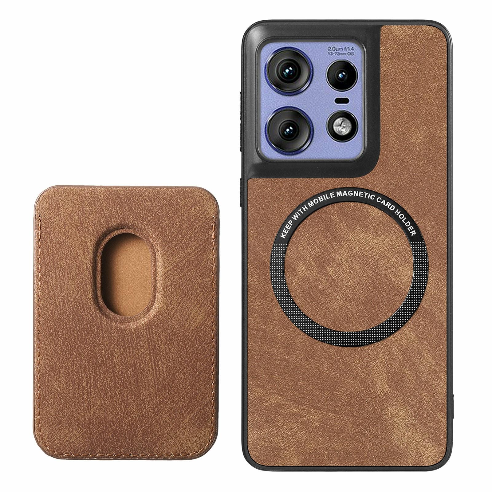 

For Motorola Edge 50 Pro 5G Case Compatible with MagSafe Leather Back Cover with Detachable Card Holder Purple