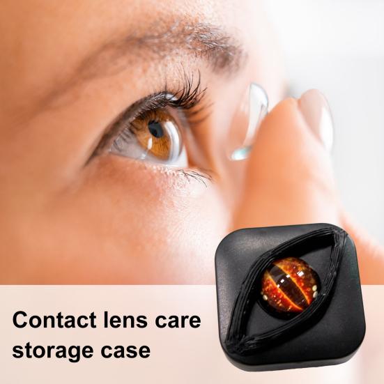 Creepy Eye Contact Lens Case Double Compartments Lens Holder with Mirror Tweezers Portable Storage Box for Makeup & Cosplay Accessories