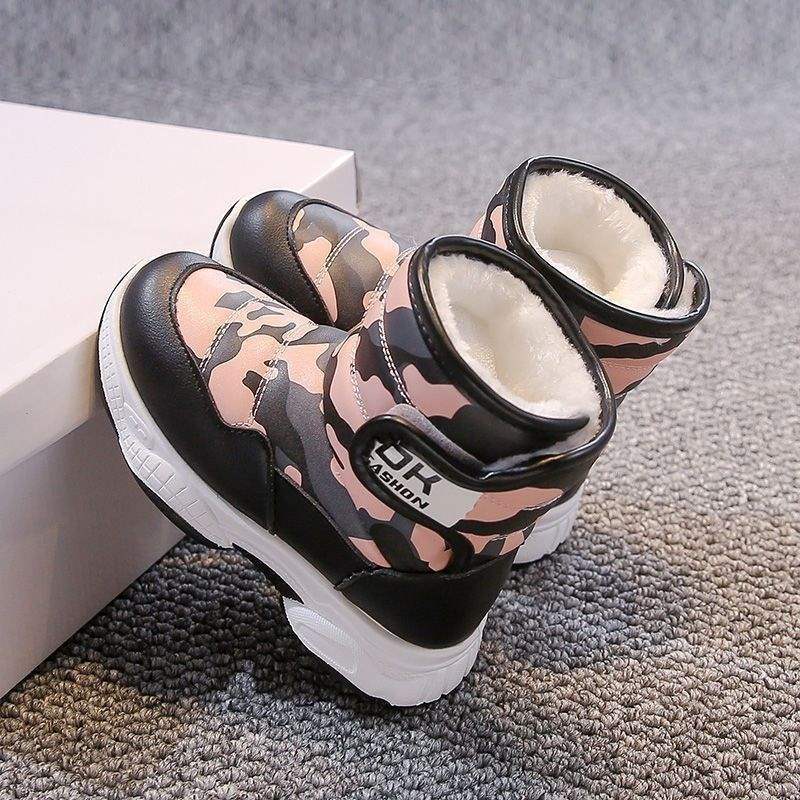 Boys snow boots 2025 winter new children's fleece thickened northeastern large cotton shoes girls warm cotton boots versatile