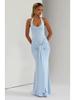 2025 Women's European & American Style Spliced Strappy Long Slim Fit Halterneck Formal Dress