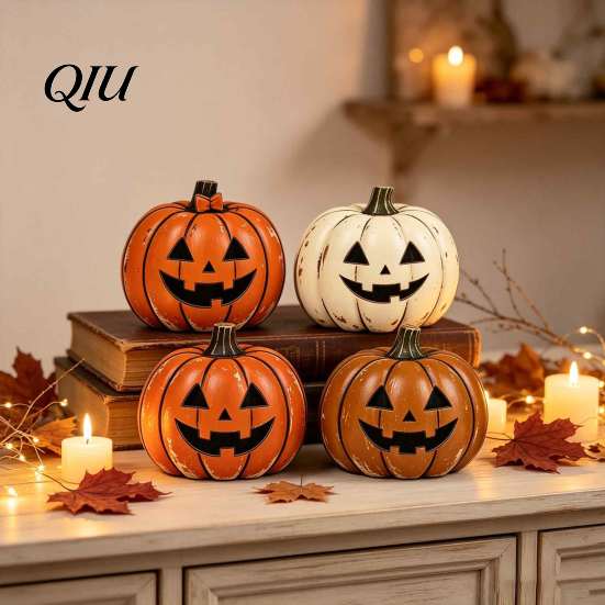 Desktop Holiday Party Ornament 3/4Pcs Vintage Wooden Pumpkin Decor, Rustic Fall Tabletop Centerpiece, Farmhouse Sturdy Thanksgiving Centerpieces