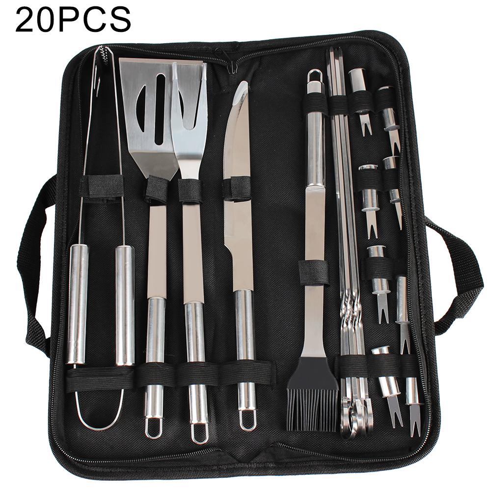 3/9/20 PCS For Camping Outdoor Spatula Fork Tongs Knife Brush Skewers BBQ Tools Set Stainless Steel Barbecue Utensil