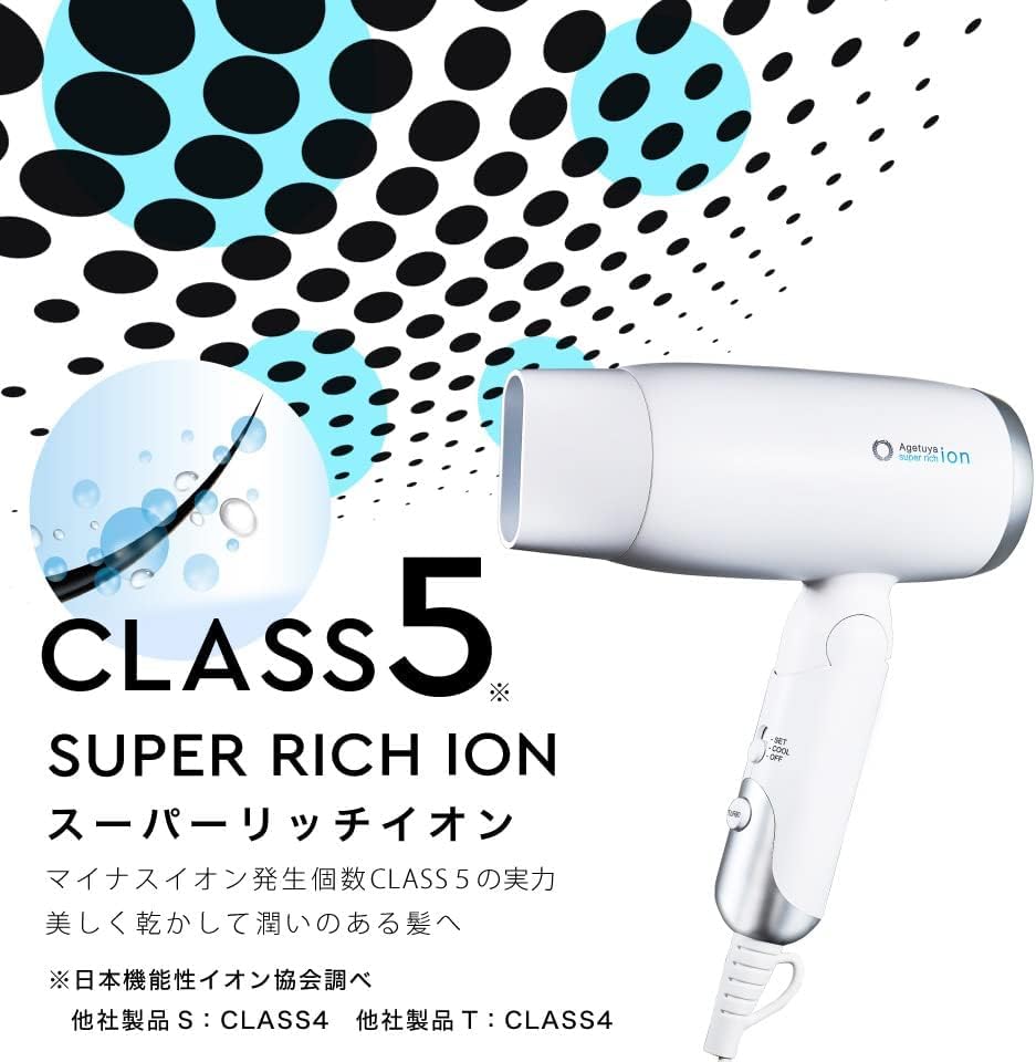 Agetsuya Super Rich Ion Hair Dryer White Large Air Volume Negative Ion AG-0003