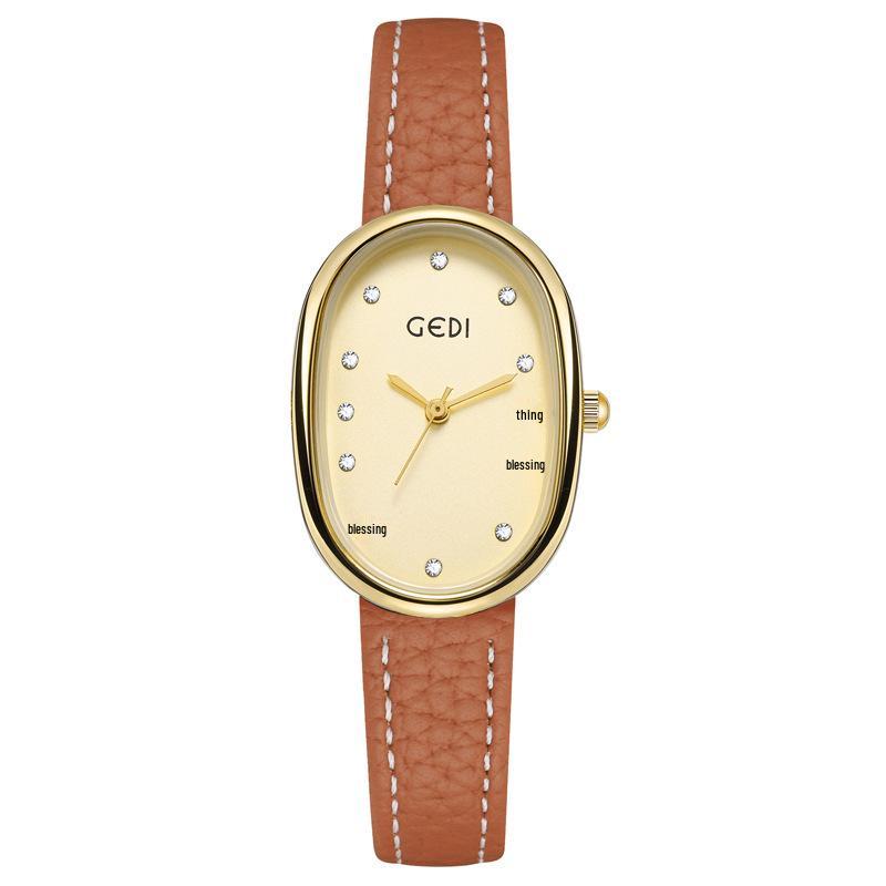 

Gedi Women s Luxury Oval Mother-of-Pearl Waterproof Quartz Watch with Lychee Grain Leather Strap