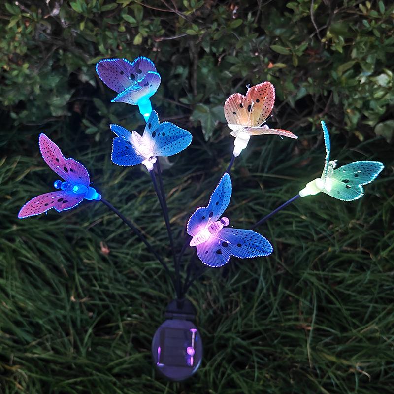 Seven-Color Solar Butterfly Light for Garden Decoration. Solar Swinging Fiber Optic Butterfly Light