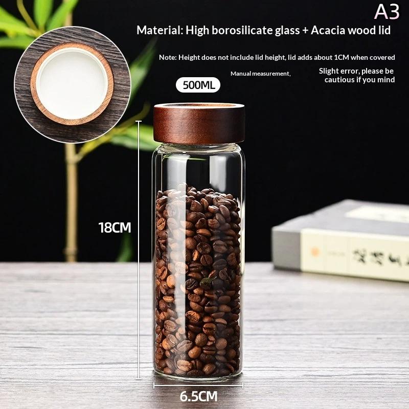 With Wood Lid Food Storage Jars Candy Dried Jars Household Organizer Coffee Beans Sealed Tank Transparent Glass Container
