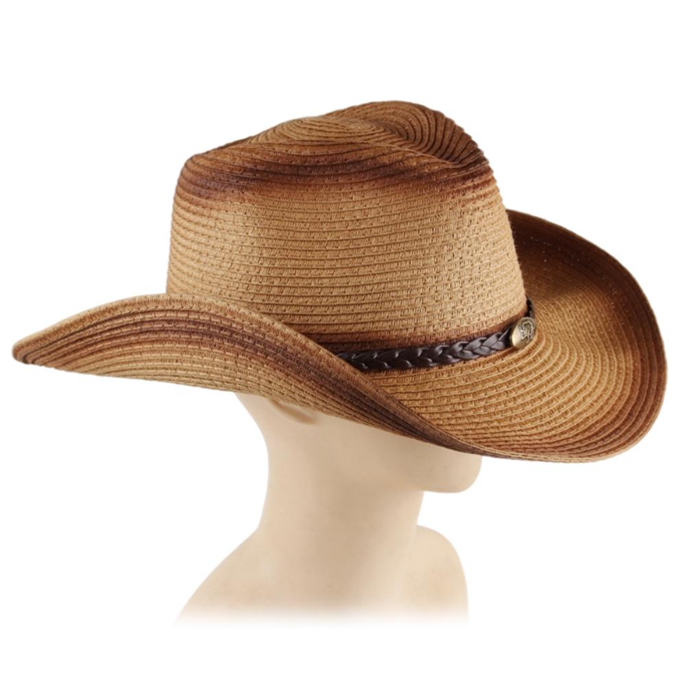 Straw Cowboy Hat Gradient Spray Color Western Straw Cowboy Cowgirl Hat for Men Women Wide Brim Sun Hat for Outdoor Beach Travel
