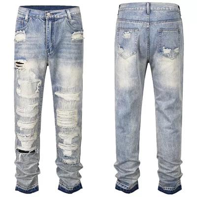 Herrenmode Lässig Gerade Reißverschluss Denim Lange Hosen Hosen Mode Streetstyle Zerrissene Skinny Jeans