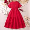 Girl's Skirt Suit Summer Dress Children 6-12Y New V-neck Short-sleeved Dress Princess Dresses