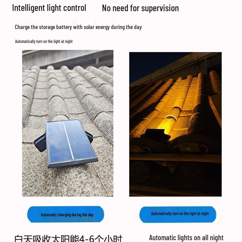 6W Solar Outdoor Waterproof LED Corrugated Light - Retro Golden Yellow for Landscape & Building