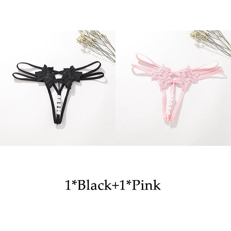 Sexy G-string T Panties Female Underwear Lace Thongs Women's Pants Sexy Pearl Panties Erotic Women Crotchless Panties Plus Size