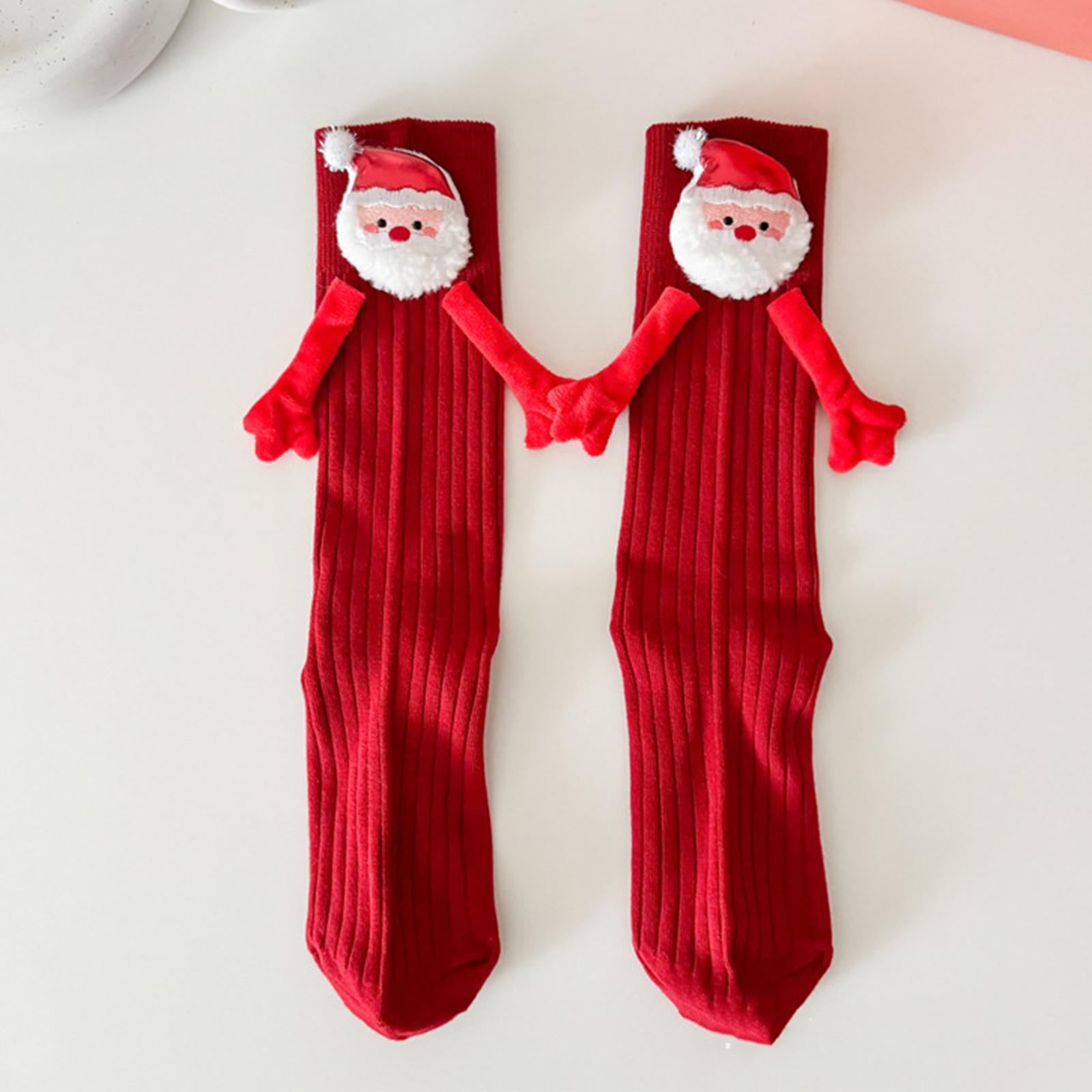 

Женские рождественские носки, носки средней длины, мультяшные «Рука в руке», магнитные носки One Size красный