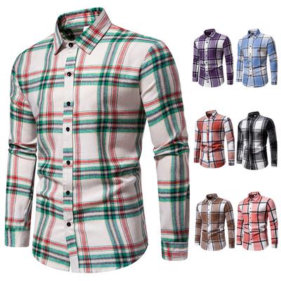 Camisas a cuadros retro clásicas para hombres Camisa de manga larga Chaqueta Camisa a cuadros de negocios informal para hombres Camisas de solapa de trabajo ligeras