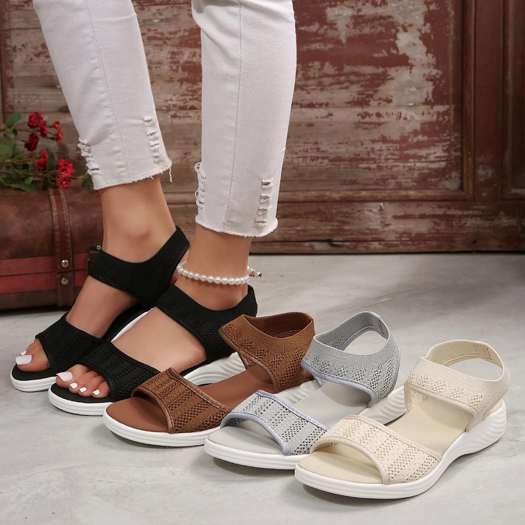 New Women Summer Fashion Sandals Mesh Casual Fish Mouth Sports Sandals Plus Size 43 Flying Woven Flat Shoes Sandalias Mujer