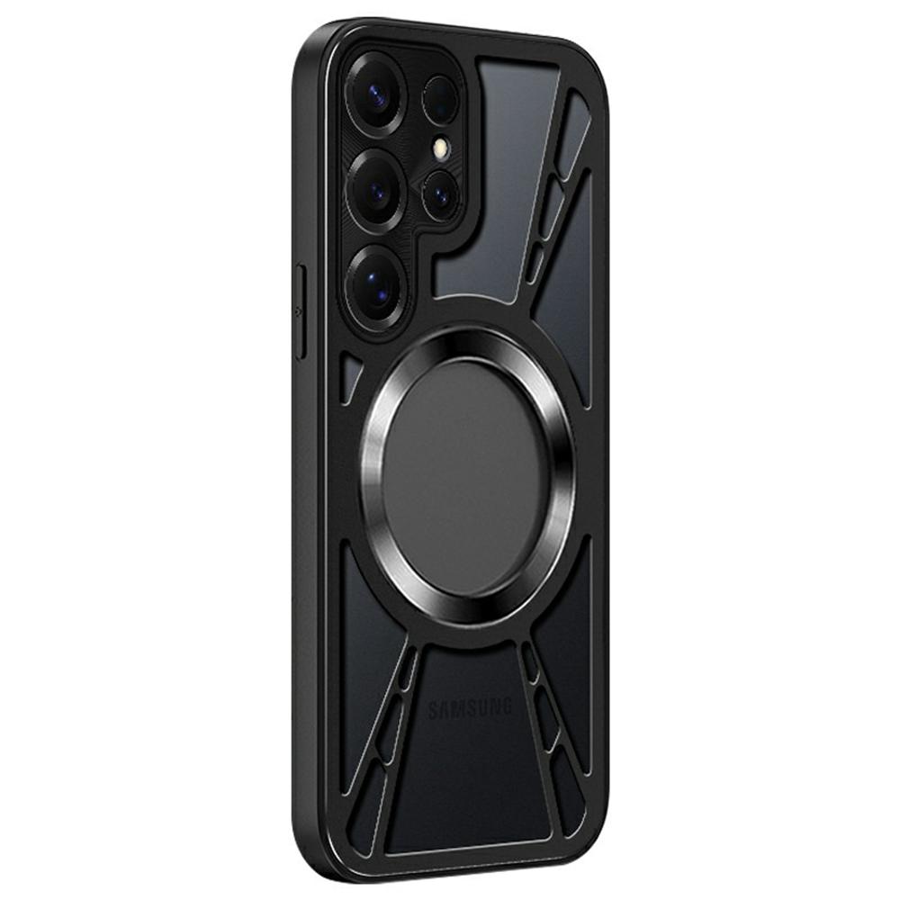 For Samsung Galaxy S25 Ultra Case Magnetic Kickstand Hollow Heat Dissipation Silicone+PC+Metal Bumper Phone Cover