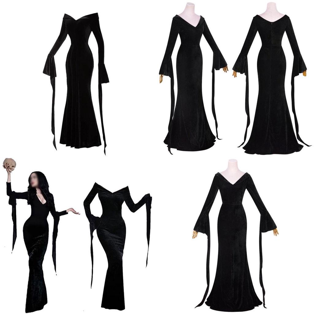 Wednesday Morticia Addams Dress Onepiece Cosplay Costumes For Adults Halloween Party