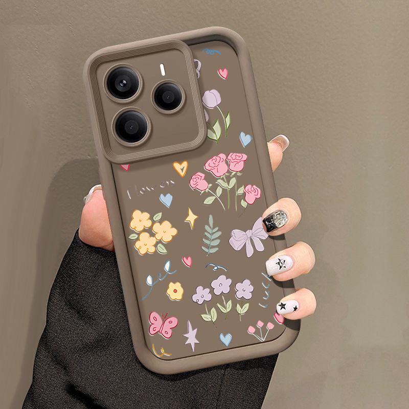 Für Xiaomi 14T Pro 13T Poco X7 F6 X6 Pro Redmi Note 14 Pro 13 12 11 Hülle Blumendruck Weiches Silikon Stoßfest Linsenschutz TPU Matt Handyhülle